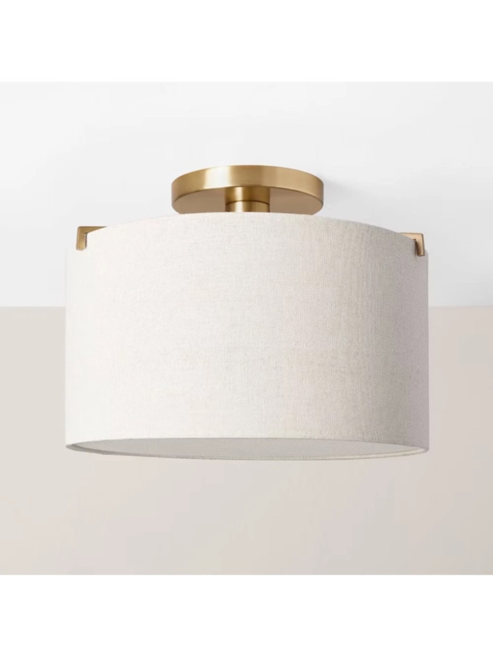 Semi-Flush Ceiling Light Cream Fabric Shade & brass, Hearth & Hand with Magnolia